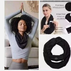 Beyond Yoga Black Hidden Pocket Infinity Soft Scarf Athleisure, Sporty, Street
